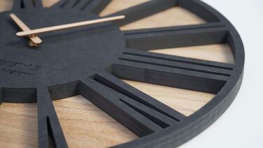 FLEXISTYLE Large Wall Clock Without Ticking Sounds, Wood Art Black, Living Room, Bedroom, Made in EU, z216-2 (50cm)