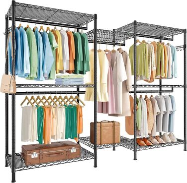 Металева стійка для одягу з гачками, вантажопідйомність до 376 кг, 187 x 44 x 194 см, чорна