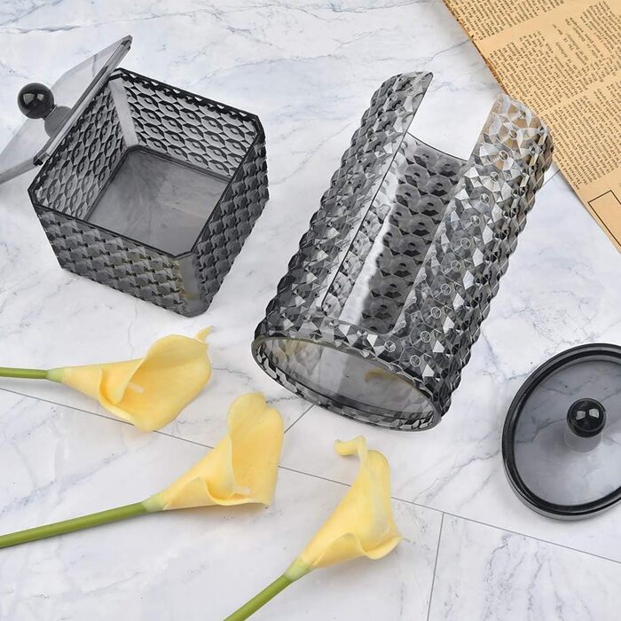 Організатор для ватних дисків, акриловий контейнер для ватних дисків з кришкою, чорний, для спальні, ванної кімнати, туалетного столика