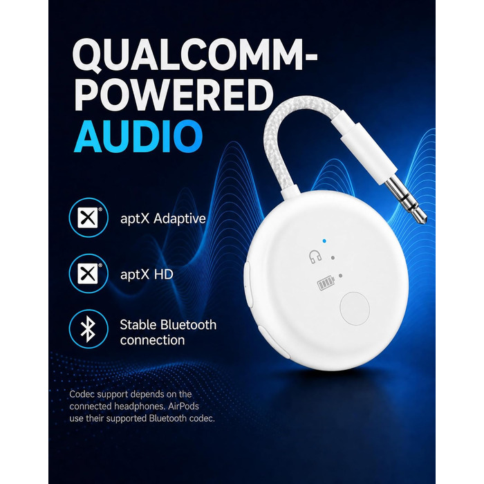Bluetooth-адаптер для літака Avantree SoundJet R1 для AirPods та бездротових навушників, білий, 25 годин роботи