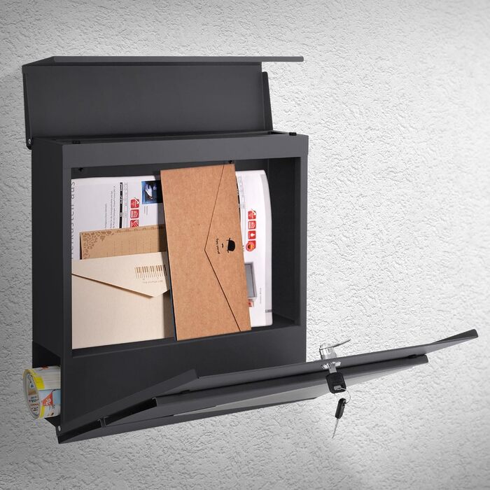 Поштовий ящик ML-Design Anthrazit/Silver, нержавіюча сталь з порошковим покриттям, 37x37 см, з газетницею, замок (2 ключі), настінний дизайнерський поштовий ящик