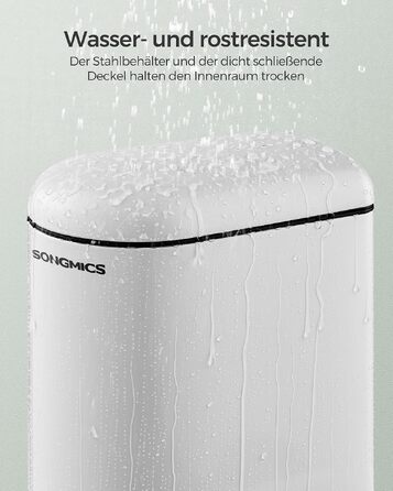 Сміттєвий кошик для ванної кімнати SONGMICS ISLAND LTB10WT, 10 л, з кришкою та системою Soft-Close, сталевий, білий