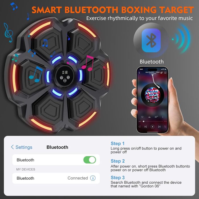 Музична боксерська машина для дорослих Snawowo - LED, Bluetooth, 9 режимів швидкості, з рукавичками