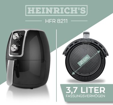 Фритюрниця повітряна HEINRICHS 9 літрів XXL, 10-в-1, LED-дисплей, 1800W, без жиру, таймер, компактна, кошик для миття в посудомийній машині
