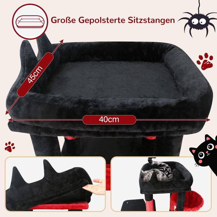 Драбина для котів Globlazer XL, Готичний стиль, сірий колір, 156 см, з будиночком, платформами та сизалевими стовпчиками