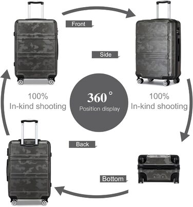 Чемодан-валіза KONO з ABS+PC: міцний, з TSA-замком та 4 колесами, 52 см, сірий/камуфляж