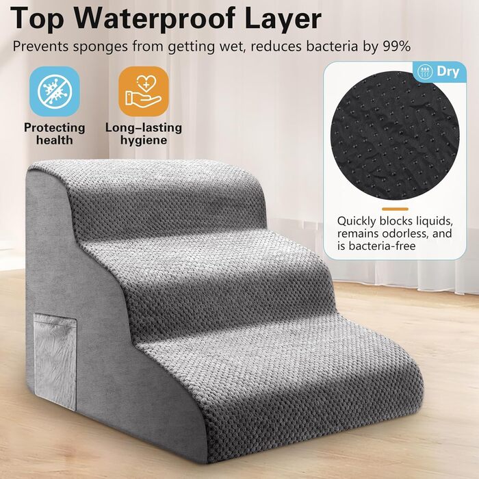 Сходинка для собак та котів 3 ступені, 40 см, протиковзка, для літніх тварин, з щільного піноматеріалу, знімна та миється, портативна рамка для собак, котів, софи, ліжка, авто