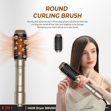 Набір Airstyler Warmluftbürste 6 в 1: фен, круглі щітки, браш, локони, випрямляч, золото