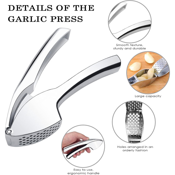 Пресс для часнику Fousenuk, не потребує очищення, зручний у використанні та легкий у чищенні, з цинкового сплаву