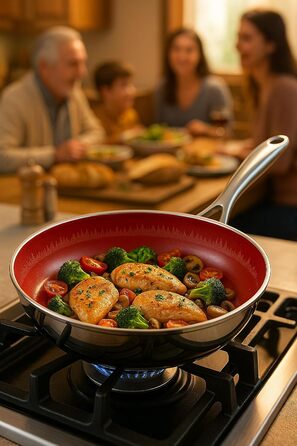 FIXLINE Black Forest Non-Stick Fry Pan - 28cm - RED Design - PTFE-Free - Compatible with All Cooktops (Including Induction) - Oven Safe up to 250°C - Easy to Clean - Ideal Gift