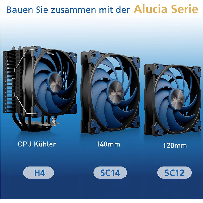 Система охолодження CPU Akasa Alucia H4 з вентилятором 120мм PWM, 4 теплові трубки, 185W TDP, для Intel LGA 2066, 2011, 1151, 1155, 1150, 1200, AMD AM4 AM5 Ryzen