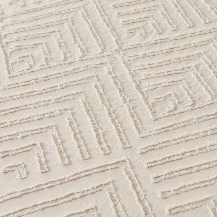 Богемна постільна білизна Boho 135x200 бежевого кольору з туфетою, геометричний візерунок, мікрофібра, комплект 2 шт. (135x200 + 80x80)