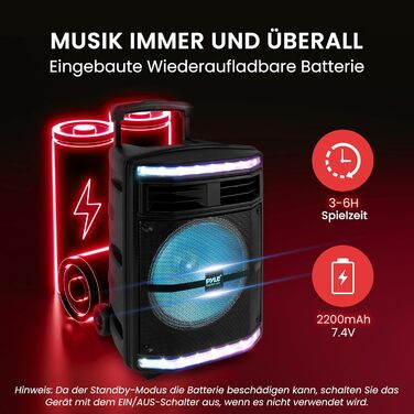 Pyle Partybox 600W: Портативна Bluetooth колонка з LED підсвіткою, мікрофоном для караоке, USB/SD/MP3, для вечірок та заходів