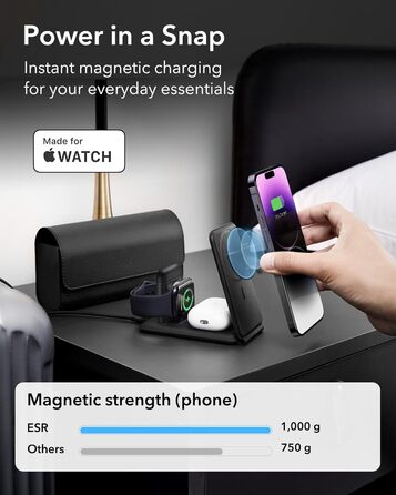 Зарядна станція 3-в-1 ESR для Apple Watch та iPhone з MagSafe, чорна