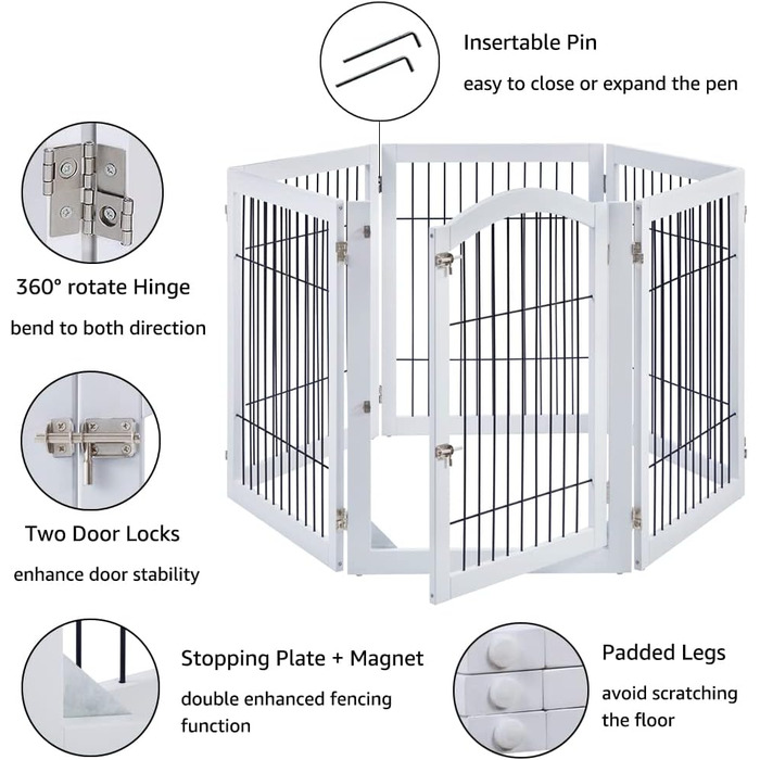 Захисне металеве ґратка для камінів Unipaws, огорожа для собак, 6 панелей, без свердління, для цуценят, 4 ніжки, білий колір