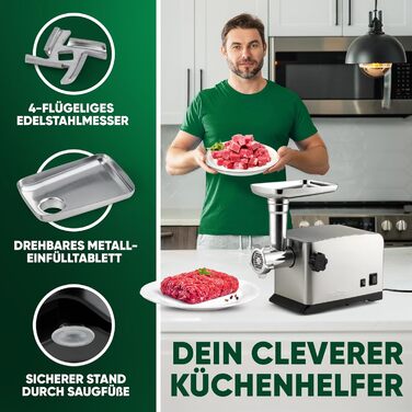 Електричний м'ясорубка ProfiCook PC-FW 1272 з насадкою для печива та ковбасних виробів | 1200W, нержавіюча сталь (2024)