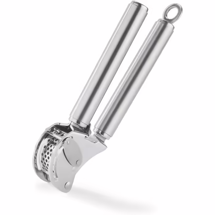 RÖSLE Ginger and Garlic Press in Professional Quality, with Folding Strainer, Stainless Steel 18/10, Dishwasher Safe (Garlic Press with Scraper, Bundle with Dough Scraper)