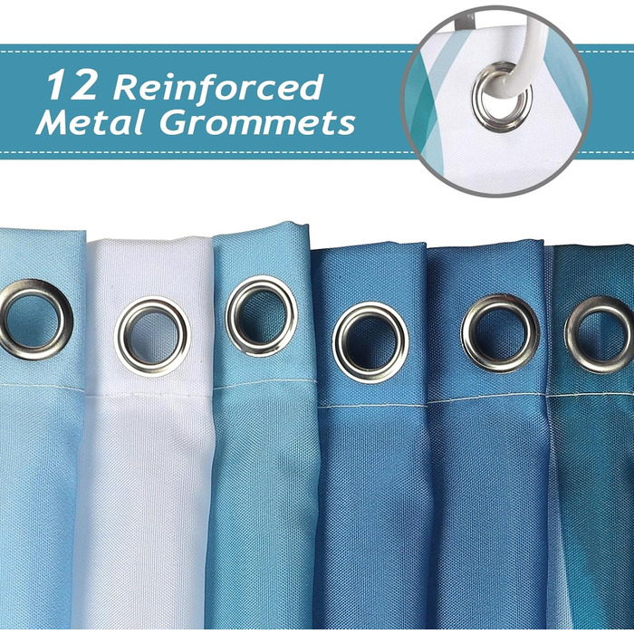 Шторка для душу Bonhause 180x180 см, водонепроникна, антигрибкова, смугаста, поліестер, для ванної кімнати, з 12 кільцями, колір Teal