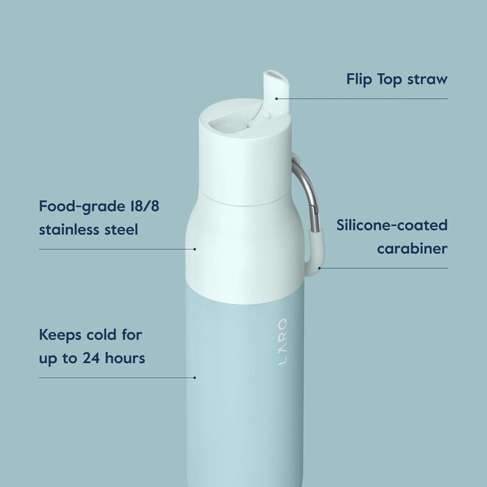 LARQ Bottle Flip Top 500ml - Insulated Stainless Steel Water Bottle with Straw | Reusable Water Bottle for Sports, Gym, and Travel | Keeps Drinks Cold (500 ml, Seaside Mint)