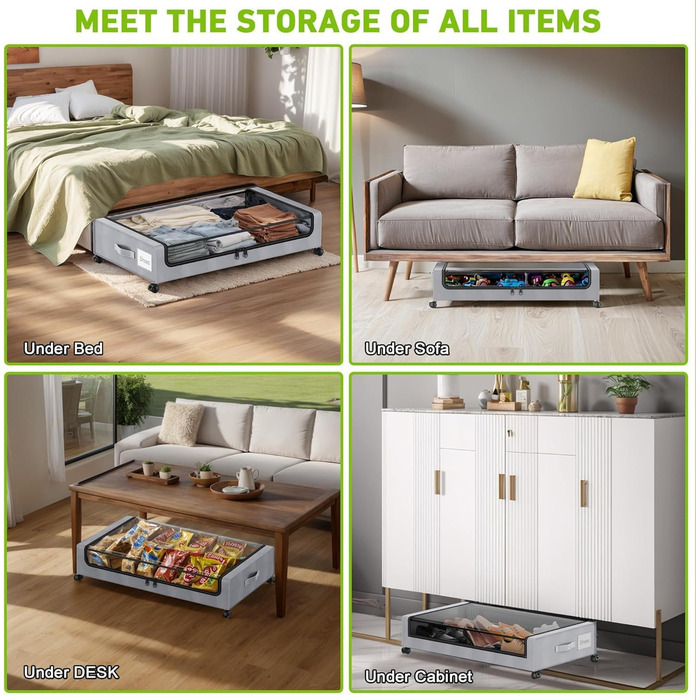 Коробки для зберігання під ліжко 2 шт. 50л з роликами, чорні - органайзер для одягу, взуття, ковдр, постільної білизни