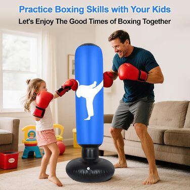 Дитячий боксерський мішок 160 см з рукавичками та насосом, надувний, для занять карате та тхеквондо, ідеальний подарунок для дітей від 6 років (Блакитний)