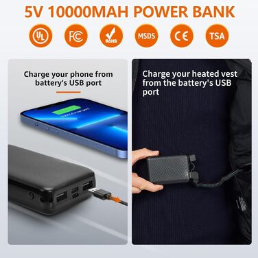 Обогревна жилетка для чоловіків: тепла зимова жилетка з акумулятором 5V 10000 mAh, 3 режими температури, придатна для прання, для активного відпочинку (XL, Синій)