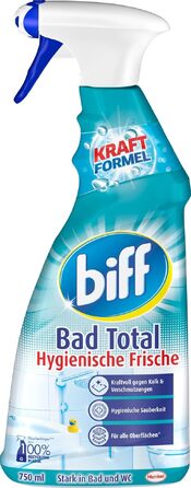 Засіб для чищення ванної кімнати Biff Bad Total Hygienische Frische проти вапна та бруду, гігієнічна свіжість, спрей 750 мл (набір 16 шт.)