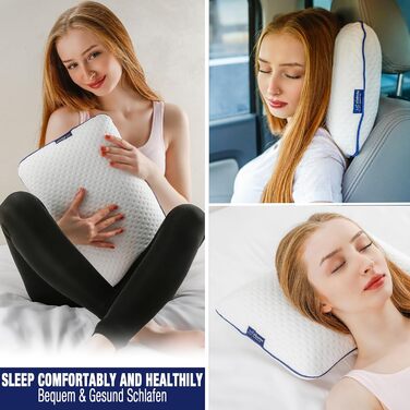 Alkamto Travel Pillow - Camping Pillow - Ergonomic Memory Foam Pillow with Temperature-Regulating Cover - Oeko-Tex Made IN Green