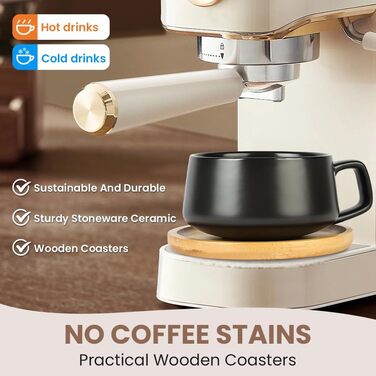 Набір кавових чашок капучино 4 шт. 320 мл, з блюдцем, з кераміки, чорного кольору (Sc Schwarz)