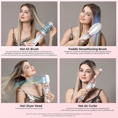 Airstyler 6 в 1: Фен-щітка, плойка, іонний фен, набір для укладання волосся 1000W, білий. Ідеальний подарунок для жінок