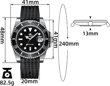 Годинник чоловічий ADDIESDIVE з кварцовим механізмом, аналоговий, водонепроникний 20bar, з нержавіючої сталі, великий, з підсвічуванням, чорний/білий