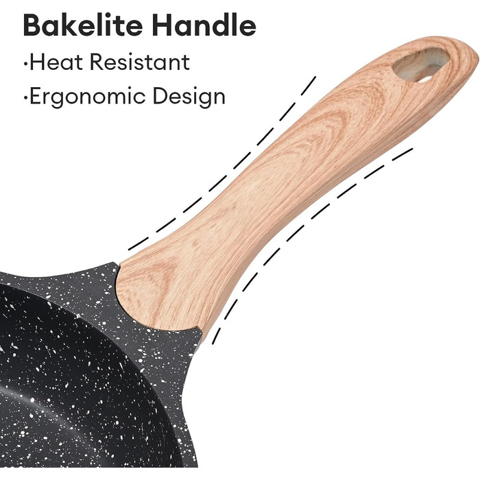 Набір сковорідок JEETEE 6 шт. з кришкою: 20см, 24см, 28см. Підходить для індукційних плит, з антипригарним покриттям, з кованого алюмінію, PFOA-free (сірий)