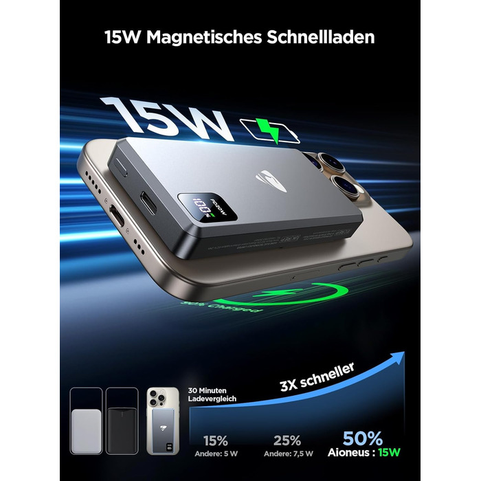 Портативний зарядний акумулятор Powerbank з MagSafe, 5000mAh, 20W PD, 15W Wireless, USB-C, для iPhone, AirPods (Сірий)