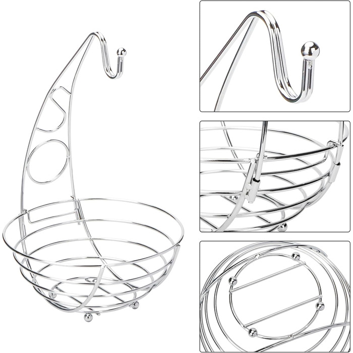 Металева фруктова корзина Exzact з тримачем для бананів, 41 см, срібляний хром