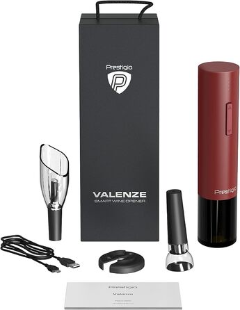 Premium Electric Corkscrew with Charging Station - Integrated Foil Cutter - Packaged in a High-Quality Gift Box - Black/Silver (Valenze - Red)