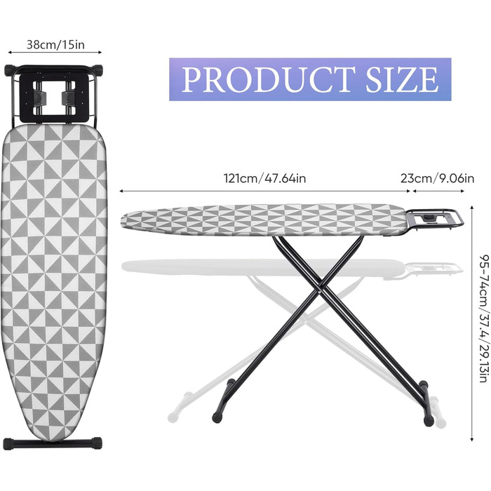 Професійний відкидний стіл для прасування з металу, 120x39 см, регульована висота