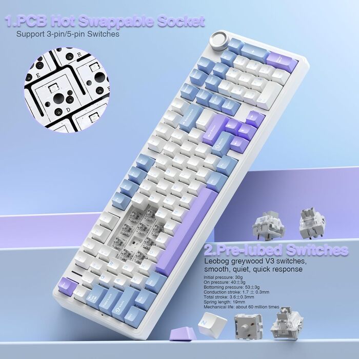 Механічна ігрова клавіатура AULA F99 Pro: RGB, Hot-swap, бездротовий 3-в-1, QWERTY