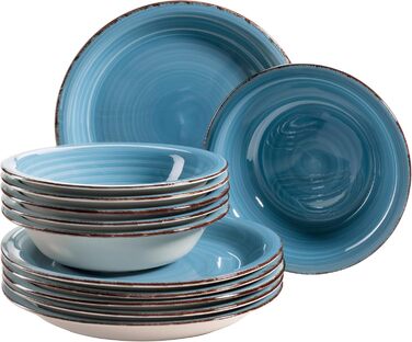 MÄSER 931602 Bel Tempo II Dinnerware Set for 6 People in a Modern Vintage Look, 12-Piece Tableware Service, Hand-Painted, Dark Blue, Stoneware, Blue