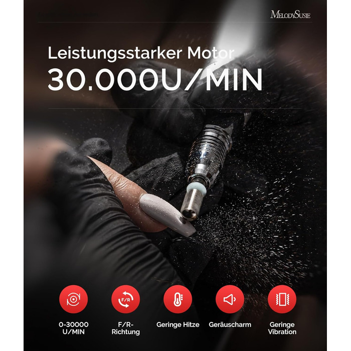 Електричний фрезер для нігтів MelodySusie 30000 об/хв: професійний набір для манікюру та педикюру з педаллю, для гелю та акрилу, білий (C-рожевий)