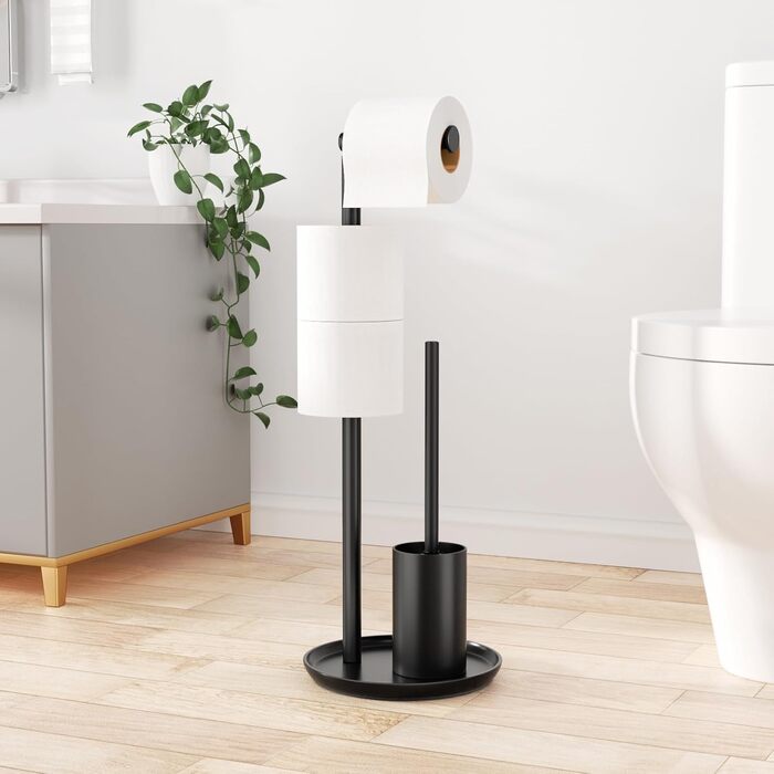 Тримач туалетного паперу з щіткою для унітазу (чорний матовий)