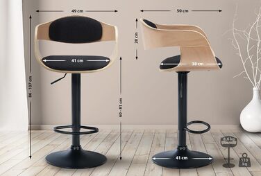 Kingston Adjustable Bar Stool with Premium Upholstery - Durable Metal Frame (150kg Capacity) - Black Fabric