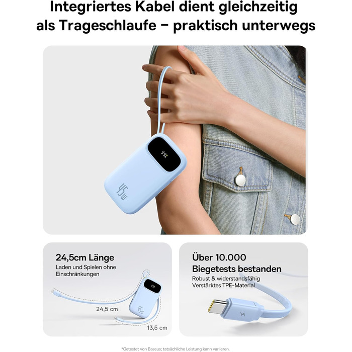 Power Bank Baseus QPow3 20000mAh 45W з 3 USB-C та 1 USB-A, PD3.0, QC4.0, LED дисплей, 2 кабелі USB-C, для iPhone, iPad, Galaxy (Блакитний)