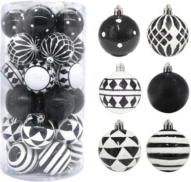 30 шт. прикрас на ялинку: блакитні та чорні ялинкові кулі, 6 см, ручної роботи, з петелькою для ялинки