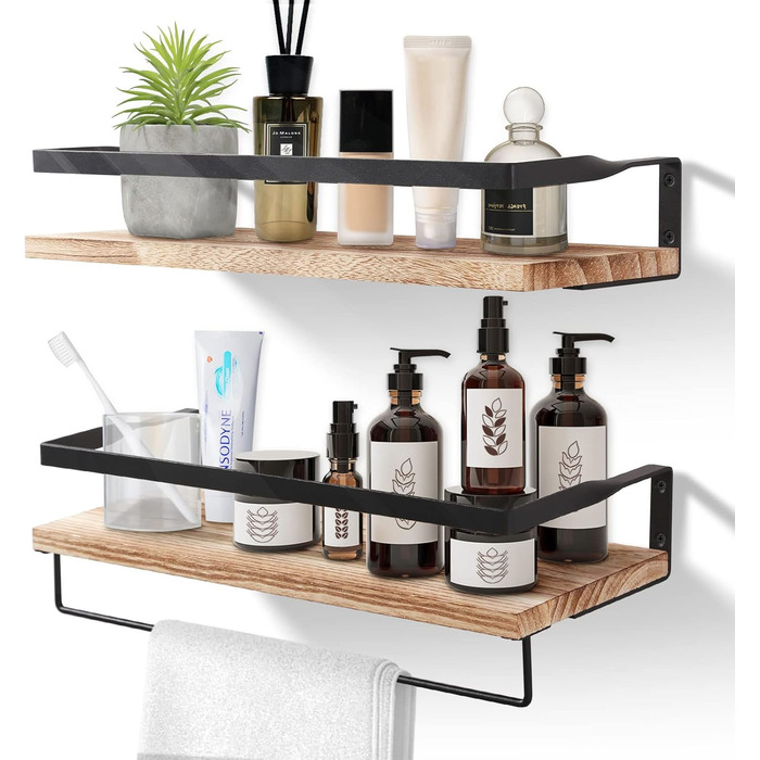 Настінна полиця AGM Wandregal 2 шт. з тримачем для рушників, світло-коричнева, для ванної, кухні, вітальні, офісу, спальні