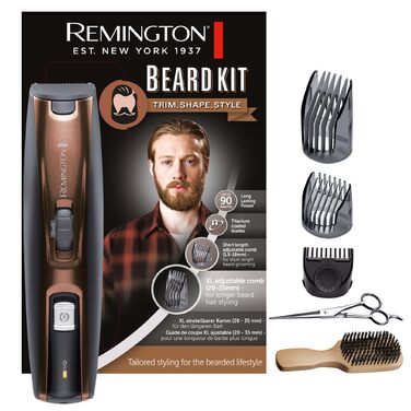 Триммер для бороди Remington MB4046: професійний набір з керамічними лезами (0.4-18 мм), 9 насадок, акумулятор/мережа, LED-індикатор, чорний