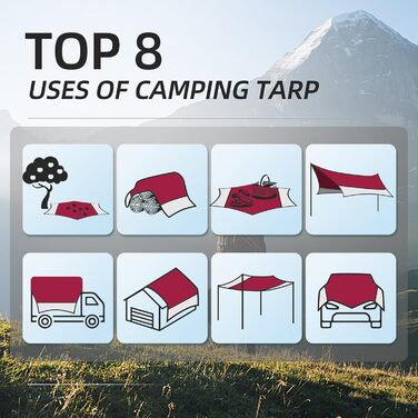 Тент Forceatt Zeltplane 3.7x4.3 м, Ultraleicht, 6 кріплень, Анти-UV, Водонепроникний. Для кемпінгу, піших прогулянок та відпочинку на природі. Темно-синій & сірий (Червоний & сірий)