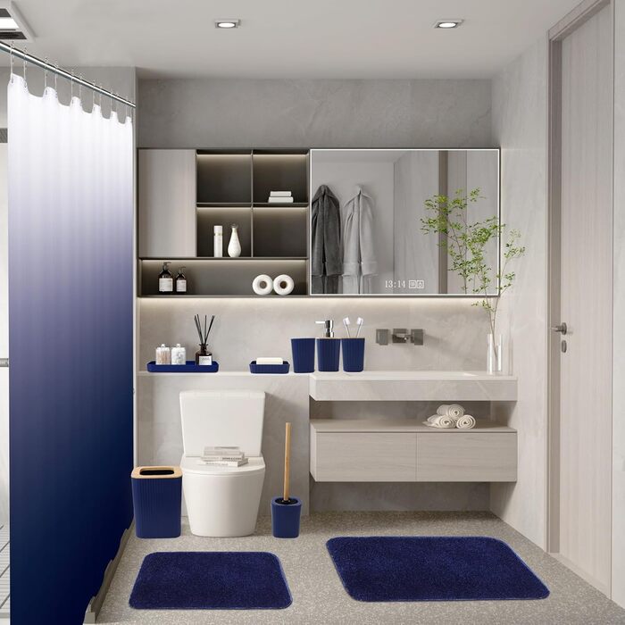 Набір аксесуарів для ванної кімнати з чорним мармуровим візерунком: сміттєвий кошик, тумбочка, дозатор мила, мильниця, тримач для зубних щіток, стакан для зубних щіток, WC-щітка та контейнер для ватних паличок