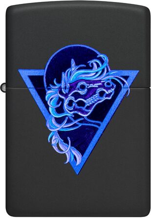 Запальничка Zippo з черепом коня, чорний матовий корпус, ефект Black Light, заправна, вітростійка, подарункова коробка, США