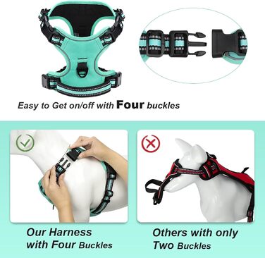 Нашийник для собак No-Pull, грудна шлейка для маленьких, середніх та великих собак - м'яка, дихаюча, регульована, світловідбиваюча, проти потягування з м'яким тримачем (L, блакитний)