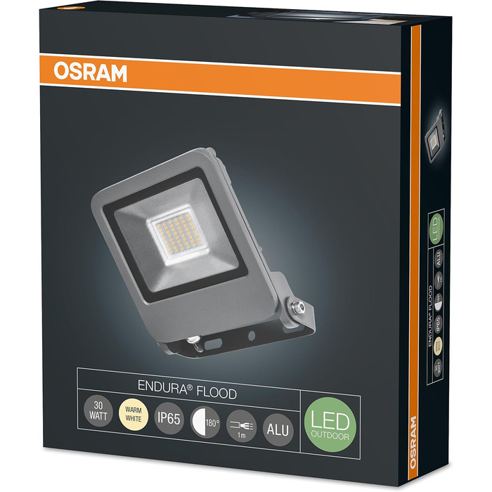 Світлодіодний прожектор Osram Endura Flood для вулиці, тепле біле світло, 30 Вт, 226x201x37 мм
